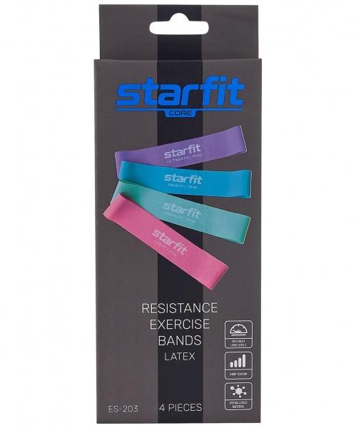 Фитнес-резинки Starfit ES-203 латекс, комплект неон, 4 шт