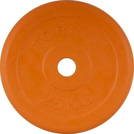 Диск обрезиненный Torres 2.5 кг, PL50392, оранжевый цвет