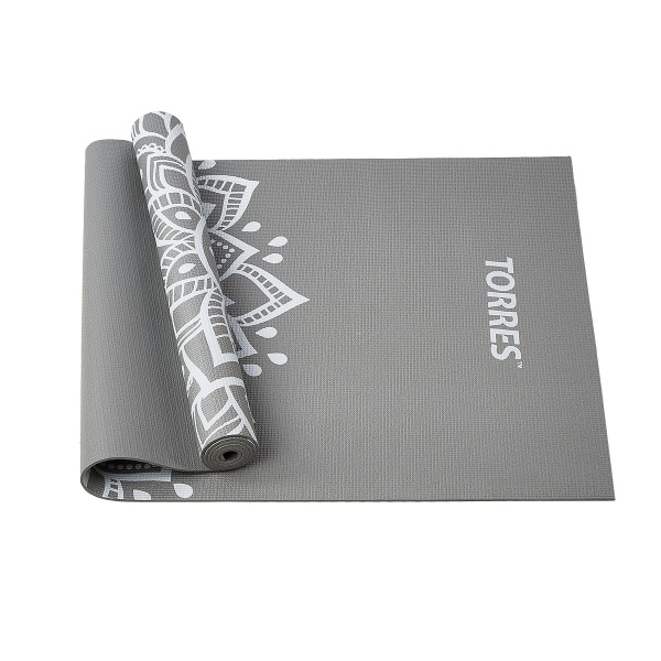  Коврик для йоги TORRES Relax 4, YL12224G, PVC 4 мм, нескользящее покрытие, серый 