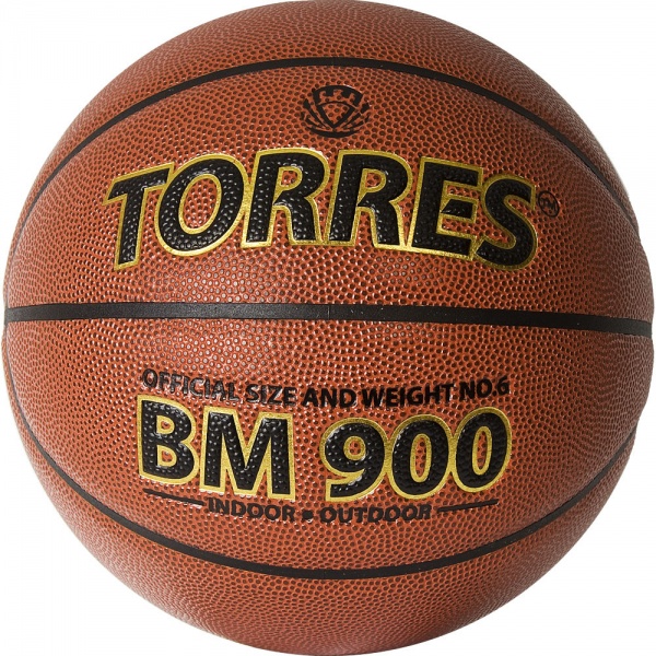 Мяч баск. TORRES BM900, B32036, р.6, ПУ-композит, нейлон. корд, бутил. камера, темнооранж-черн