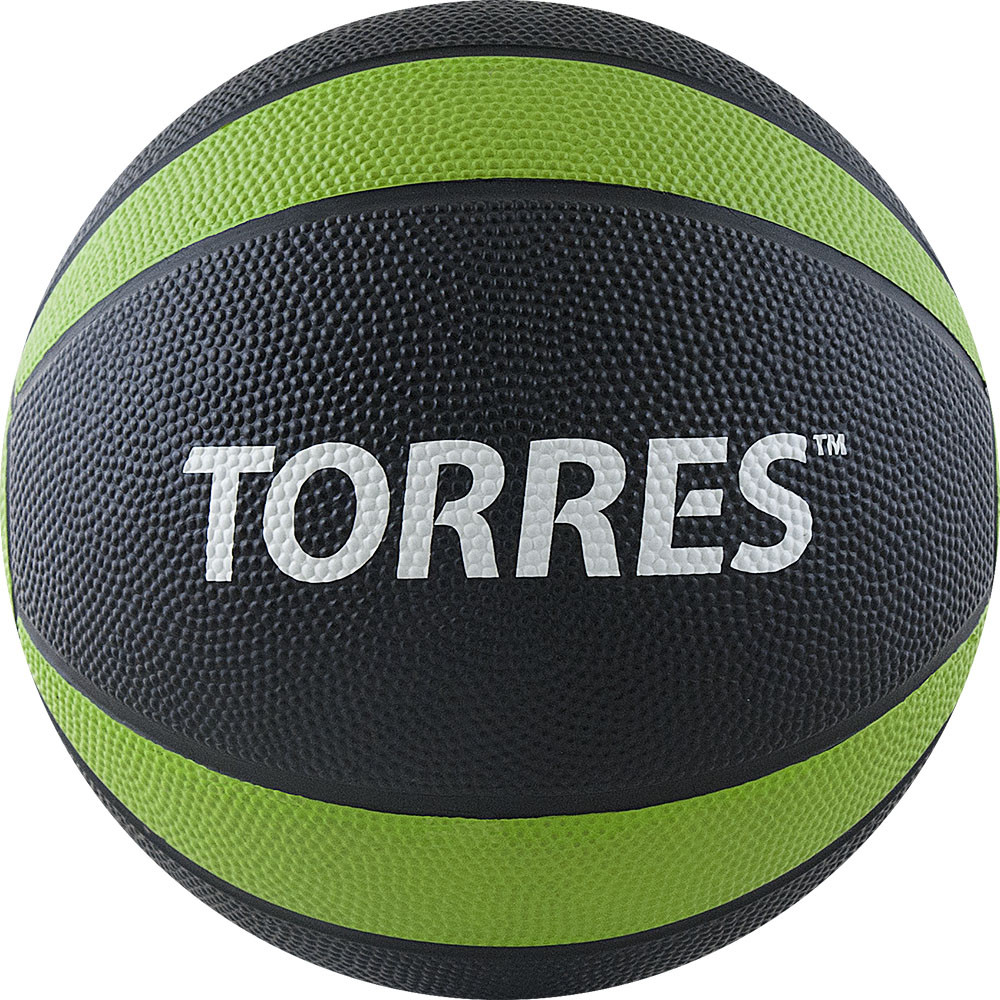 Медбол TORRES 4 кг AL00224, резина, диаметр 21,9 см, черно-зелено-белый