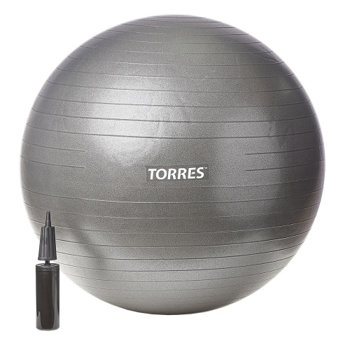 Мяч гимн. TORRES, AL121185BK, диам. 85 см, эласт. ПВХ, с защ.от взрыва,с насосом, тем.серый
