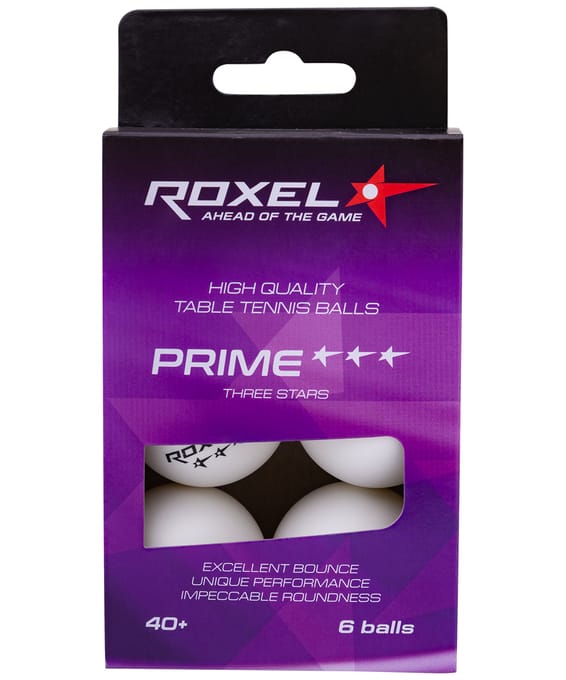 Мяч для настольного тенниса 3*  Roxel Prime, белый, 6 шт.