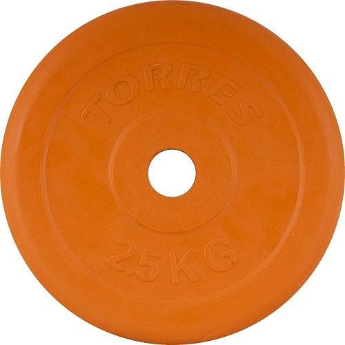 Диск обрезиненный Torres 2.5 кг, PL50392, оранжевый цвет