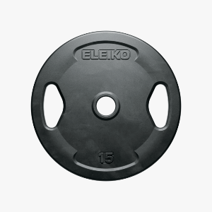 Диск ELEIKO для фитнеса 15кг обрезиненный, черный с ручками