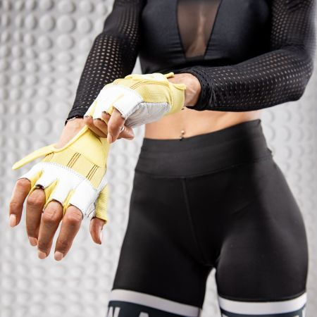 Атлетические перчатки GRIZZLY Leather Padded Weight Training Gloves размер XS, кожа/нейлон, белый/желтый