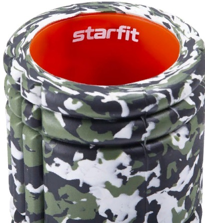 Ролик массажный StarFit FA-508, 33x14 cм, зеленый камуфляж/оранжевый