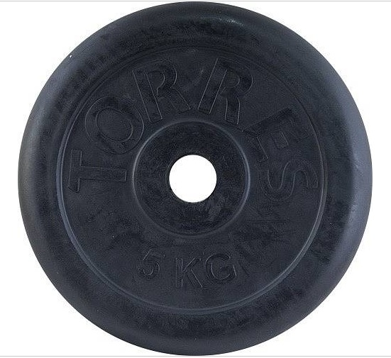 Диск обрезиненный Torres 5 кг (d25), PL50705, черный цвет