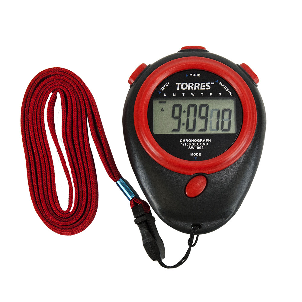 Секундомер "TORRES Stopwatch", арт.SW-002, часы, будильник, дата, шнур с карабином, черно-красн.