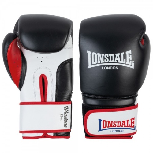 Перчатки тренировочные LONSDALE Winestone 14 oz, черный/белый с красным кантом