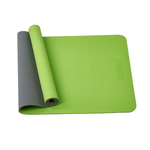 Коврик для йоги TORRES Comfort 4, YL10074, TPE 4 мм, нескользящее покрытие, зелено-серый