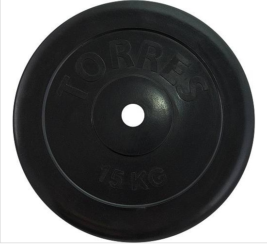 Диск обрезиненный Torres 15 кг, PL507215, черный цвет