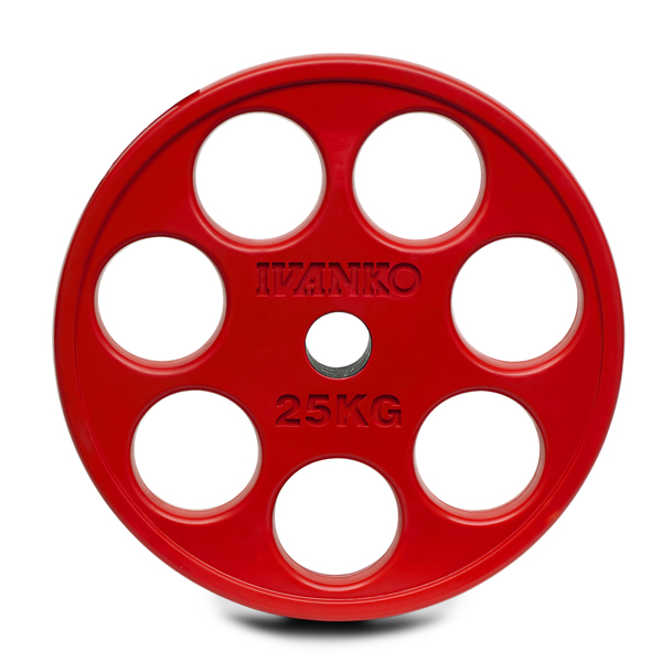 Олимпийский обрезиненный E-Z диск IVANKO ROEZH 25 кг, красный
