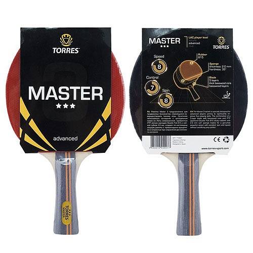 Ракетка для настольного тенниса Torres Master 3, TT0007, красный цвет