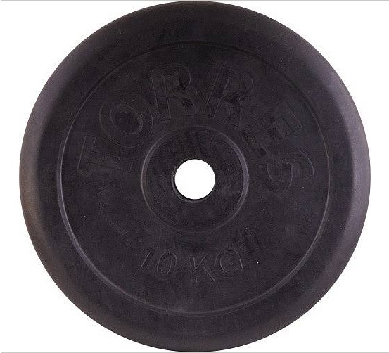 Диск обрезиненный Torres 10 кг, PL507110, черный цвет