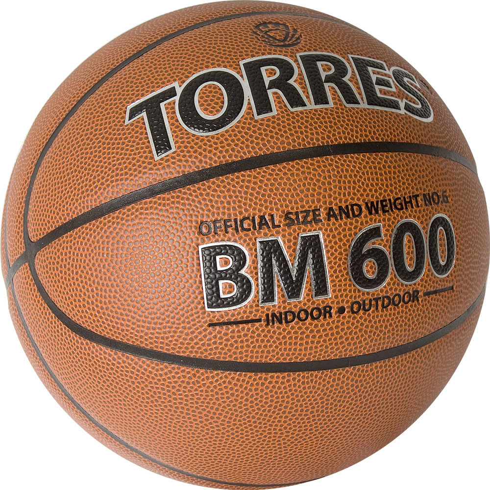 Мяч баск. TORRES BM600, B32026, р.6, ПУ, нейлон. корд, бут. камера, темнокоричневый-черн