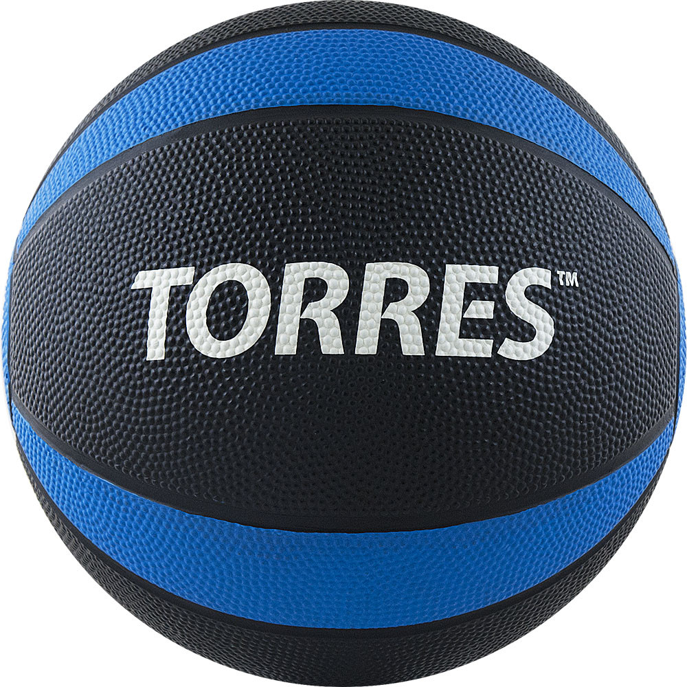 Медбол TORRES 3 кг, AL00223, резина, диаметр 21,9 см, черно-сине-белый
