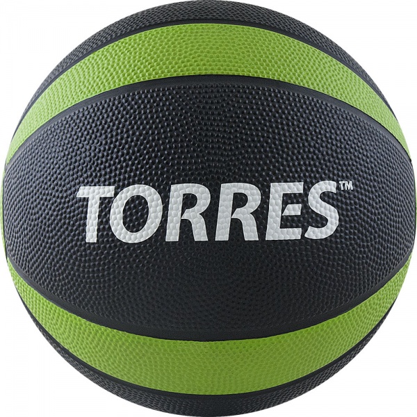 Медбол TORRES 4 кг AL00224, резина, диаметр 21,9 см, черно-зелено-белый