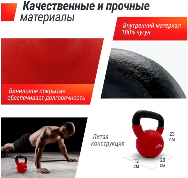 Гиря UNIX Fit виниловая 12 кг Red