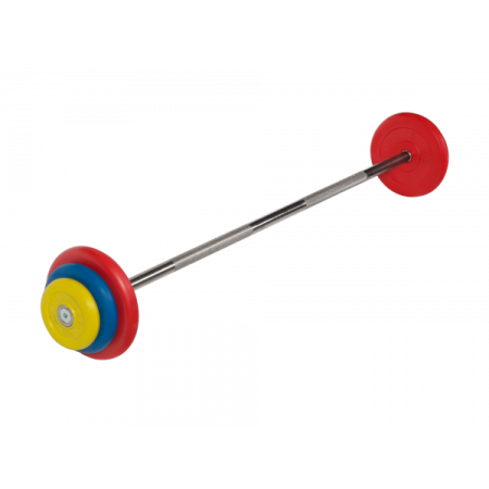 Штанга неразборная с цветными дисками, 25 мм, 22,5 кг MB BARBELL MB-BarMW-C22,5