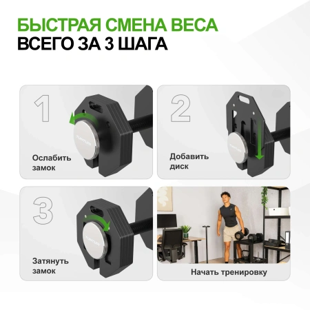 Гантель наборная Tunturi Rapid с быстрой сменой веса, 36 кг