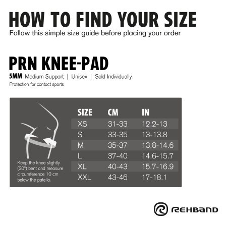 Гандбольный защитный наколенник  PRN Rehband Knee Pad 5mm 405406-010233 (размерный ряд XS-XXL)