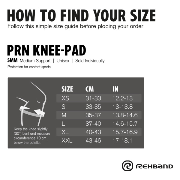 Гандбольный защитный наколенник  PRN Rehband Knee Pad 5mm 405406-010233 (размерный ряд XS-XXL)