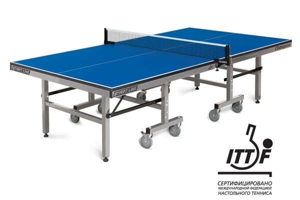 Теннисный стол Start Line Champion blue 25 мм, кант 50 мм, без сетки, обрезинен. ролики, регулируемые опоры (ITTF)