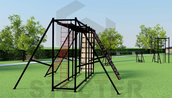 Комплекс "Царь Горы" (рукоход, скалодром, канатная сетка, лестницы с переменным шагом и канатом) STECTER