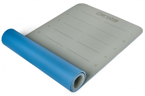 Коврик для фитнеса и йоги AEROBIS ( 183 см х 61 см х 6 мм, серый/голубой ) 