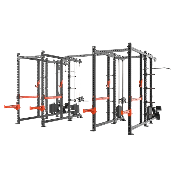 Две силовые рамы MS02 с опцией-стойкой для хранения дисков MS00 соединенные между собой перекладиной