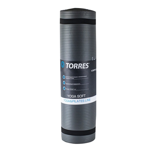 Коврик для йоги "TORRES SOFT" арт.YL10110, NBR(синт.каучук), толщина 1 см, серый