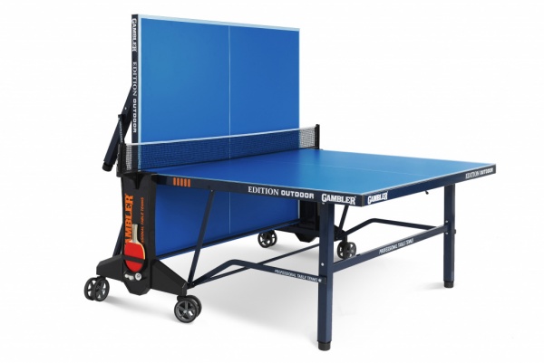 Всепогодный премиальный теннисный стол Gambler EDITION Outdoor blue с синей столешницей.