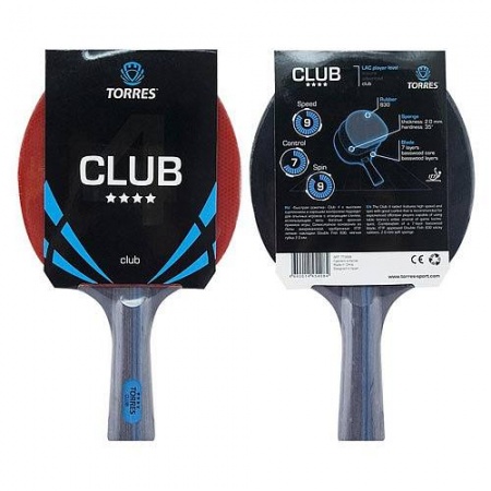 Ракетка для настольного тенниса Torres Club 4, TT0008, красный цвет
