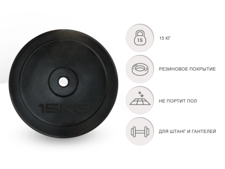 Диск обрезиненный UNIX Fit 15 кг, 25 мм