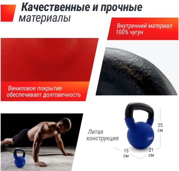 Гиря UNIX Fit виниловая 16 кг Blue