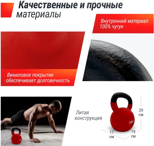 Гиря UNIX Fit виниловая 28 кг Red