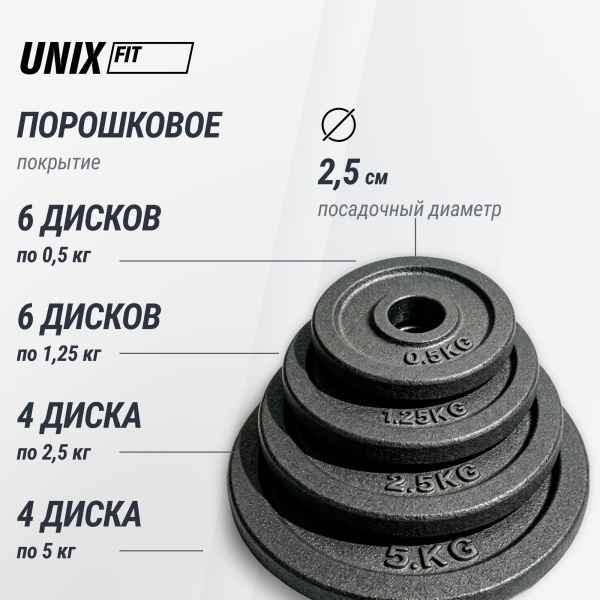 Набор гантелей и штанга UNIXFIT в кейсе 50kg
