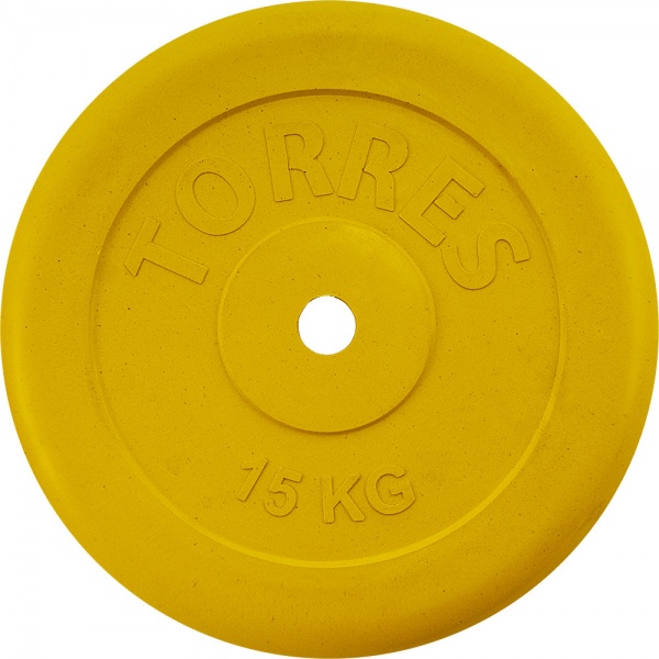 Диск обрезин. "TORRES 15 кг" арт.PL504215, d.25мм, металл в резиновой оболочке, желтый