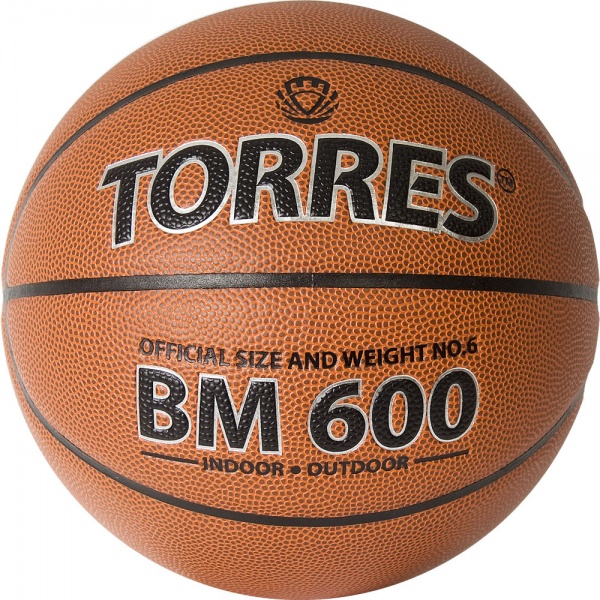 Мяч баск. TORRES BM600, B32026, р.6, ПУ, нейлон. корд, бут. камера, темнокоричневый-черн