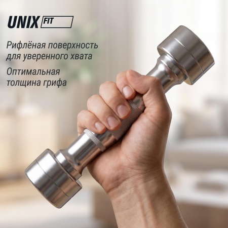 Гантель UNIX Fit PRO круглая хромированная 1 кг, 2 шт.