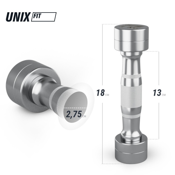 Гантель UNIX Fit PRO круглая хромированная 1 кг, 2 шт.