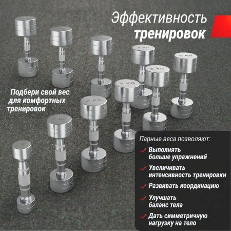 Ряд гантелей круглых UNIX Fit хромированных от 1 до 10 кг