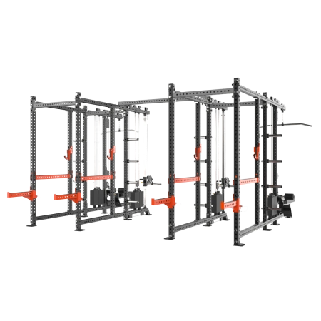 Две силовые рамы MS02 с опцией-стойкой для хранения дисков MS00 соединенные между собой перекладиной