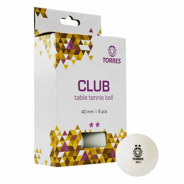 Мяч для настольного тенниса Torres Club 2* (6 штук), TT21014, белый цвет