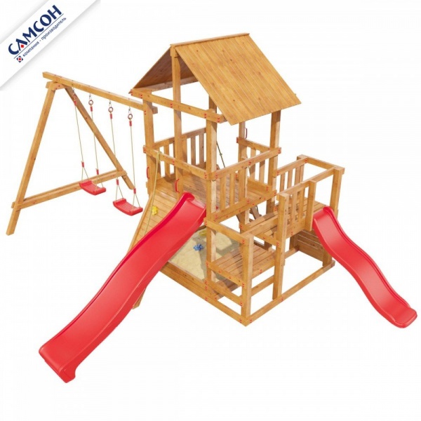 Детская деревянная игровая площадка Сибирика с 2-я горками