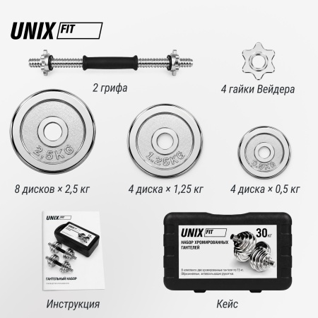 Набор гантелей UNIXFIT в кейсе 30kg